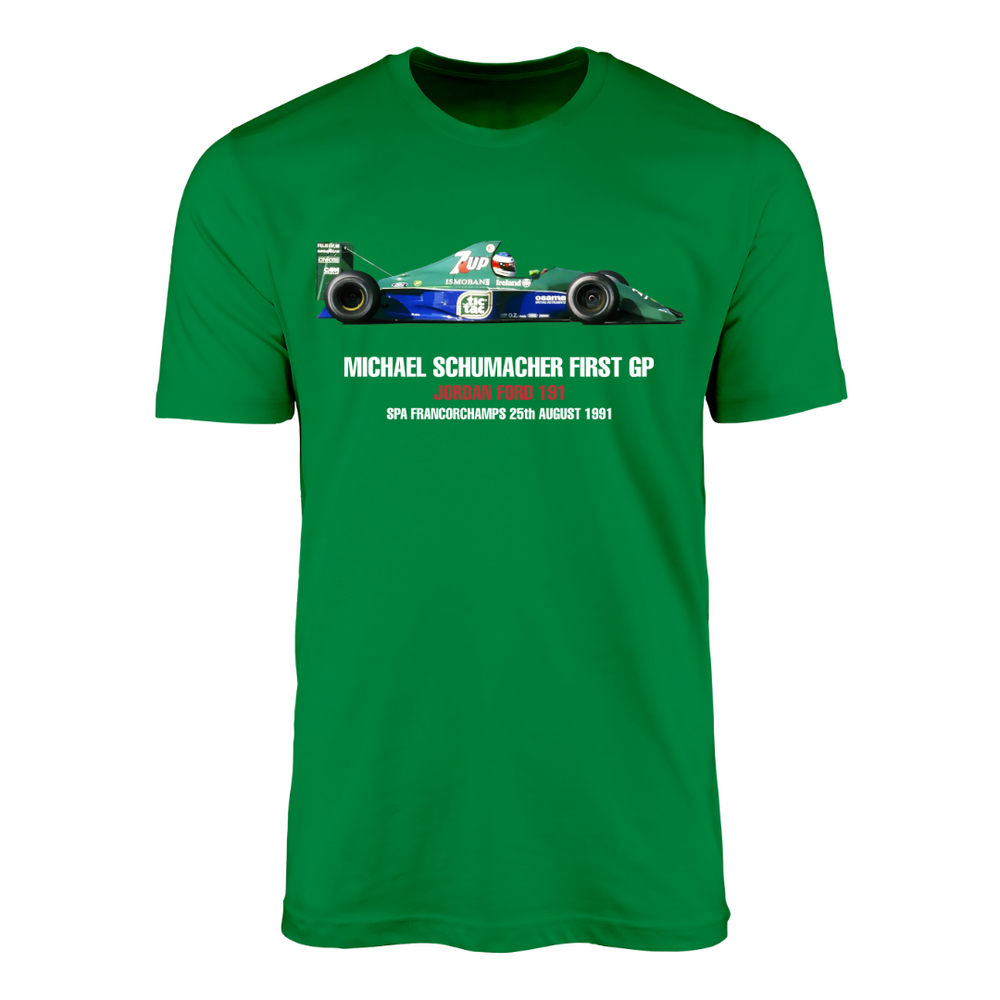 Camiseta Michael Schumacher First GP 1991 Jordan Ford 191