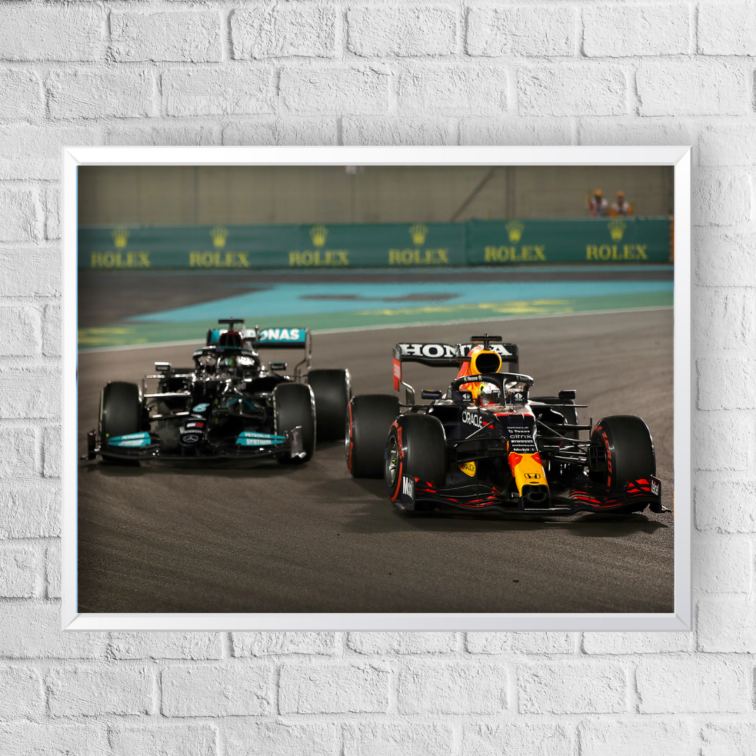 Quadro Decorativo Max Verstappen e Lewis Hamilton Abu Dhabi GP 2021