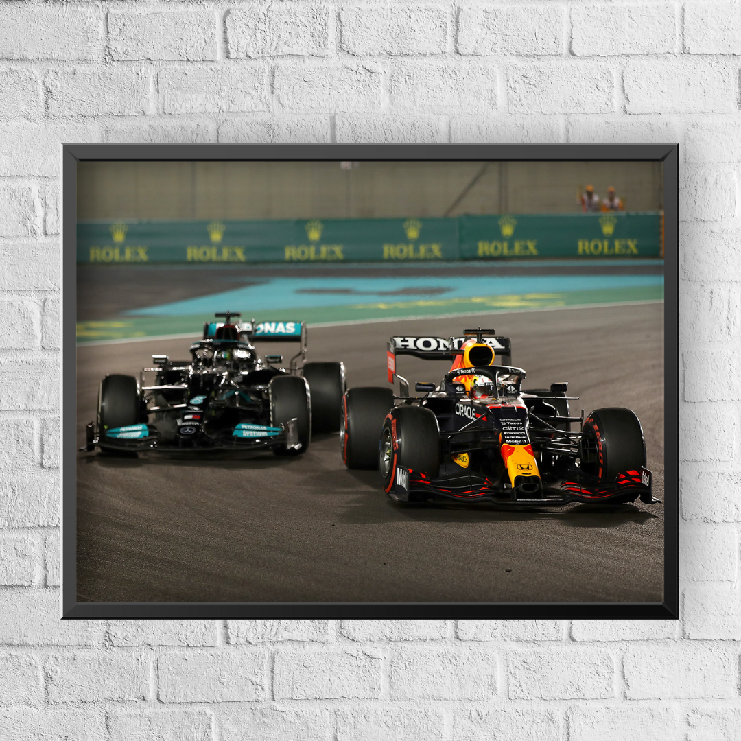 Quadro Decorativo Max Verstappen e Lewis Hamilton Abu Dhabi GP 2021
