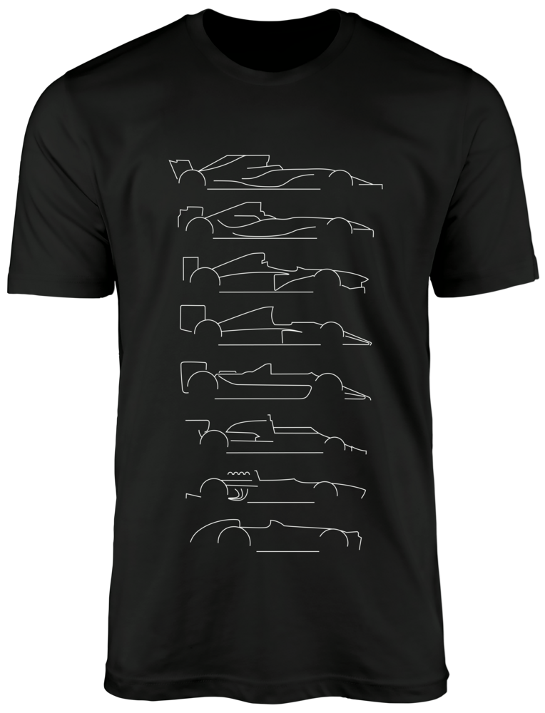 Camiseta Evolução dos Carros Fórmula 1