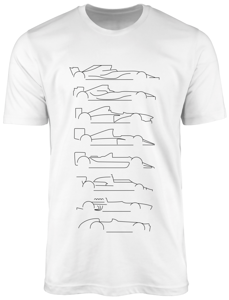 Camiseta Evolução dos Carros Fórmula 1