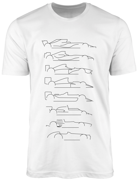 Camiseta Evolução dos Carros Fórmula 1