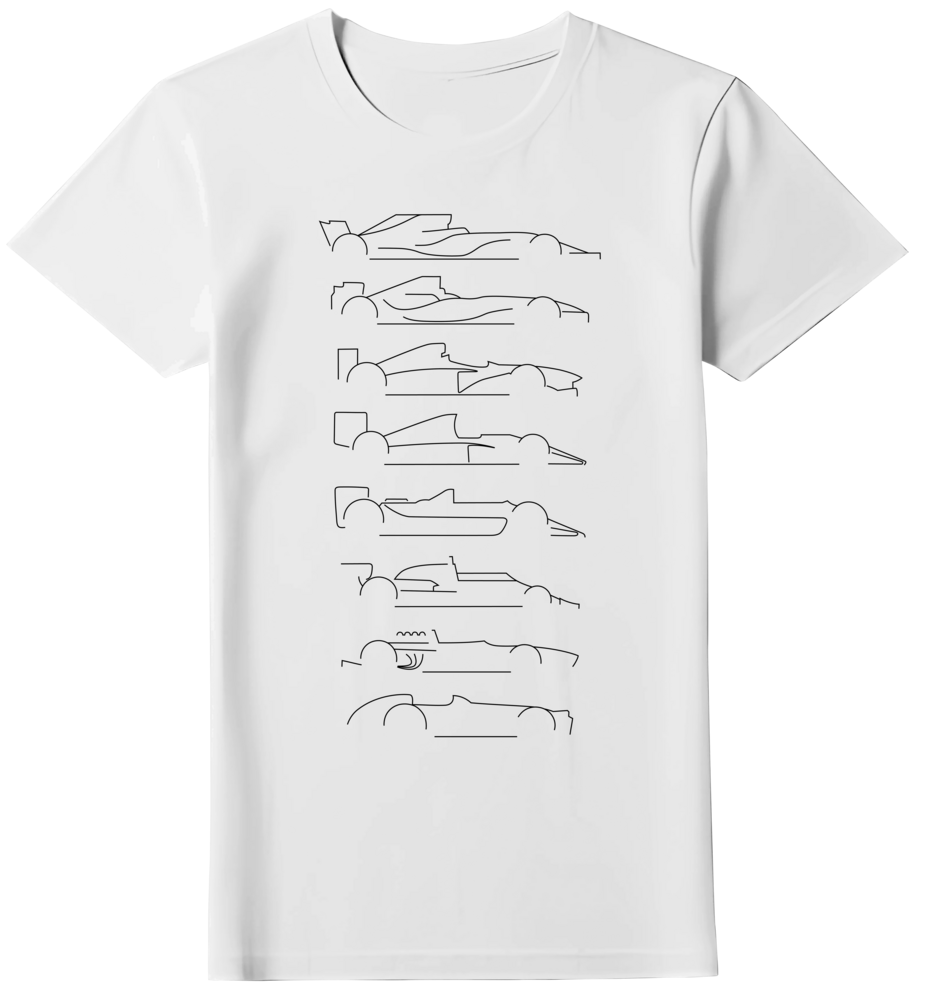 Camiseta Evolução dos Carros Fórmula 1 Feminina