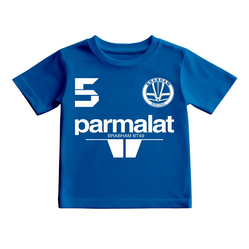 Camiseta Nelson Piquet 5 Bicampeão mundial 1983 Brabham BMW BT49 Parmalat KIDS