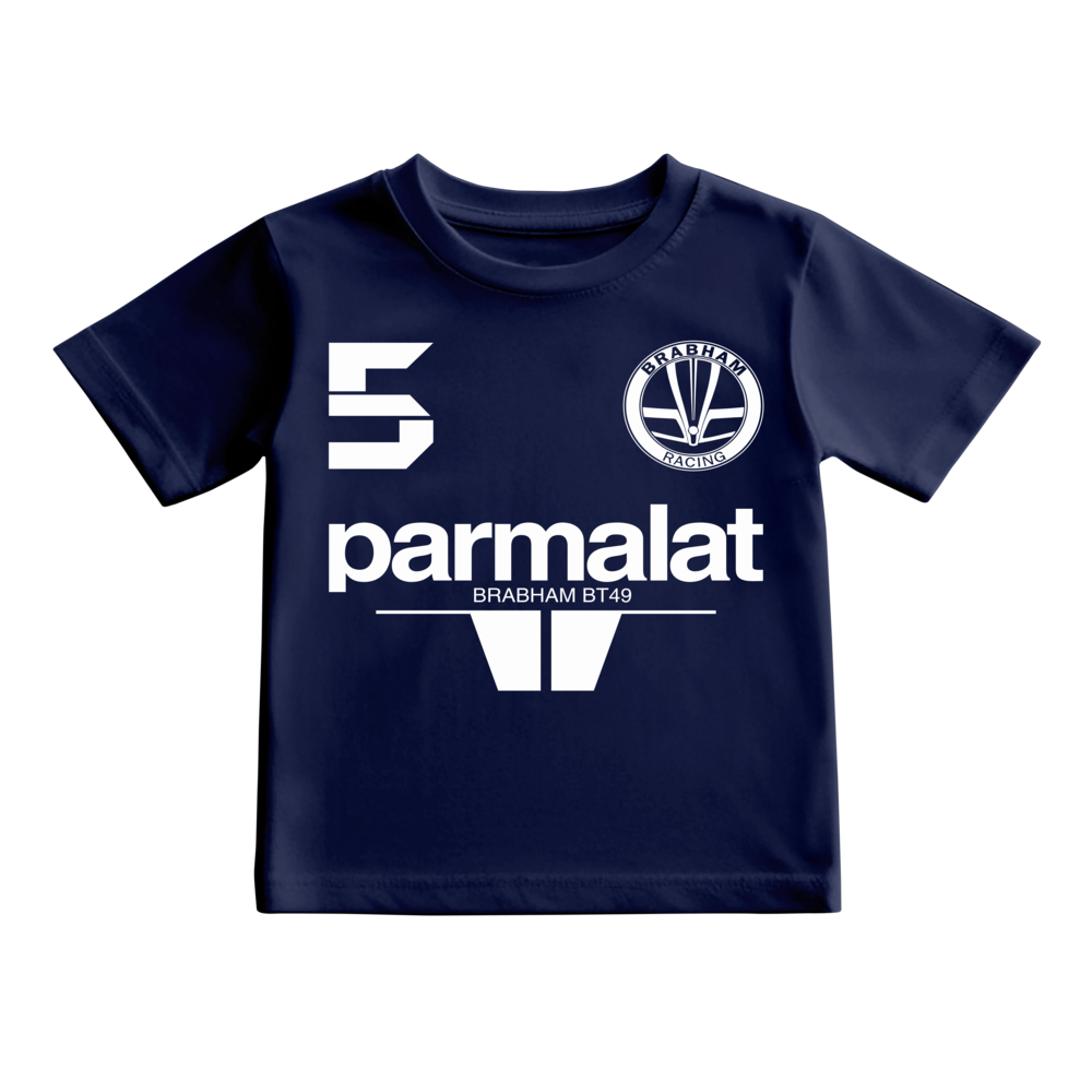 Camiseta Nelson Piquet 5 Bicampeão mundial 1983 Brabham BMW BT49 Parmalat KIDS