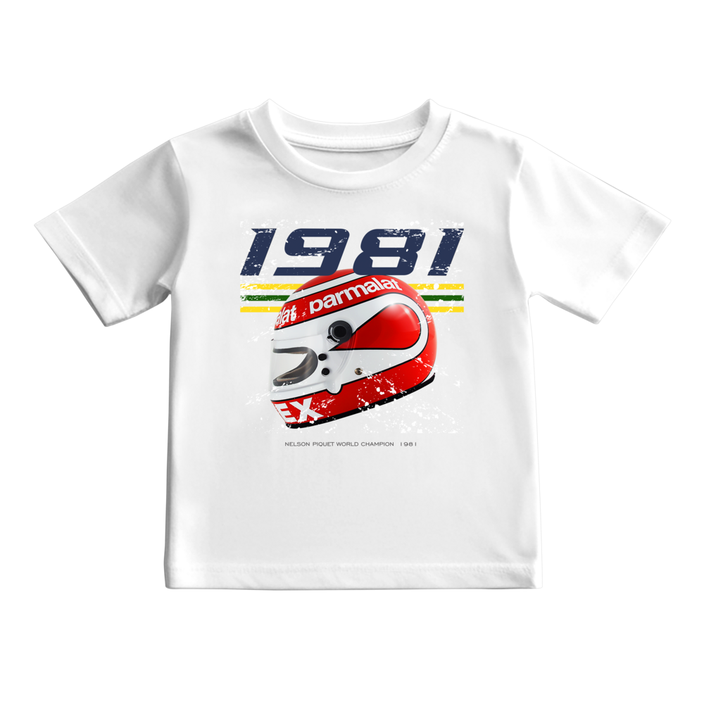 Camiseta Nelson Piquet Campeão Mundial 1981 Brabham Ford Parmalat KIDS