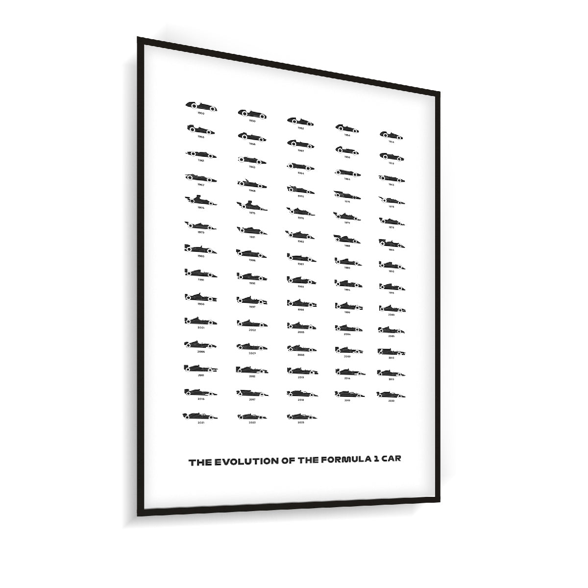 Quadro Decorativo Evolução dos Carros de Fórmula 1 Fundo Branco