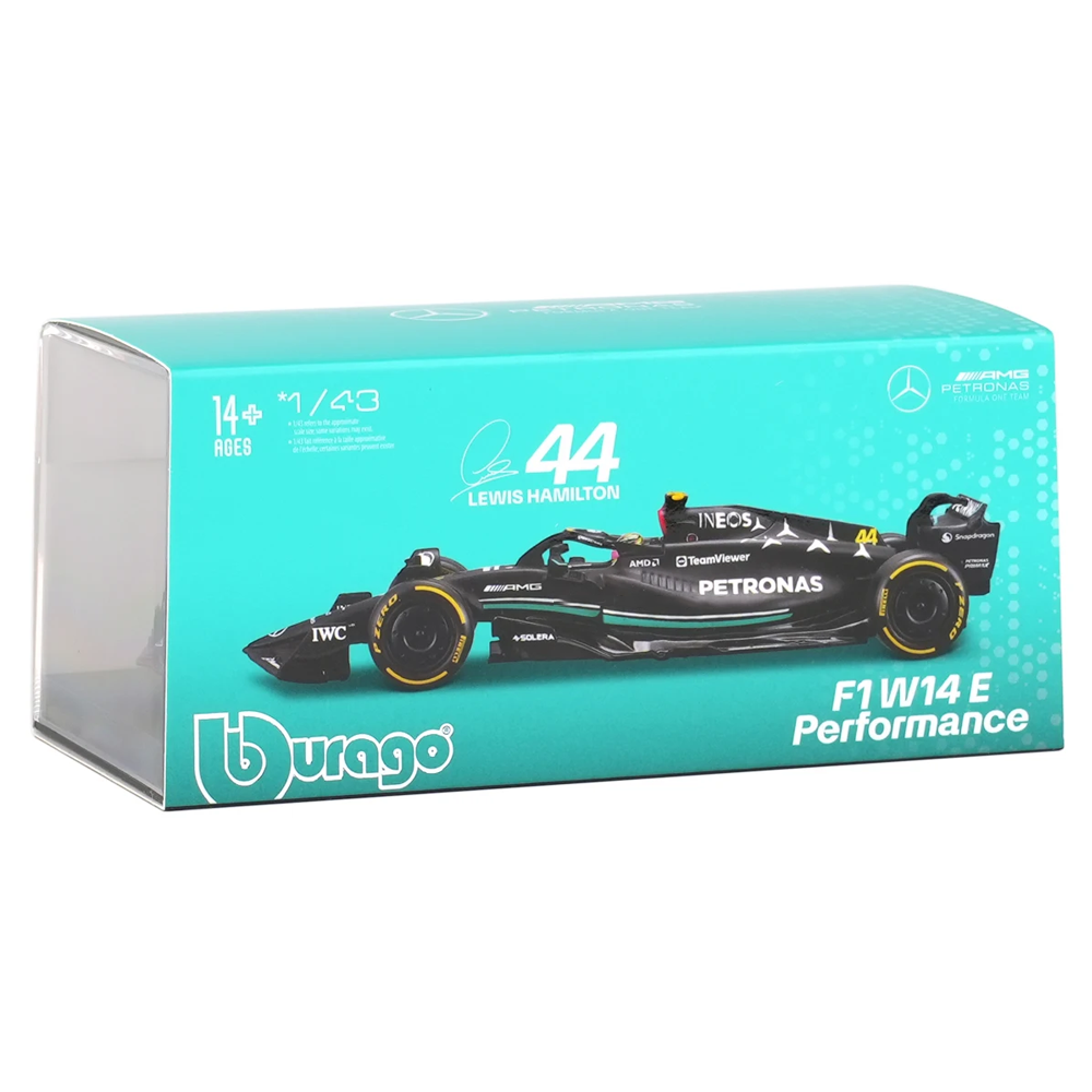 Miniatura W14 Mercedes AMG Petronas F1 Team 2023 1:24 c/ Caixa de Acrílico - Lewis Hamilton 44