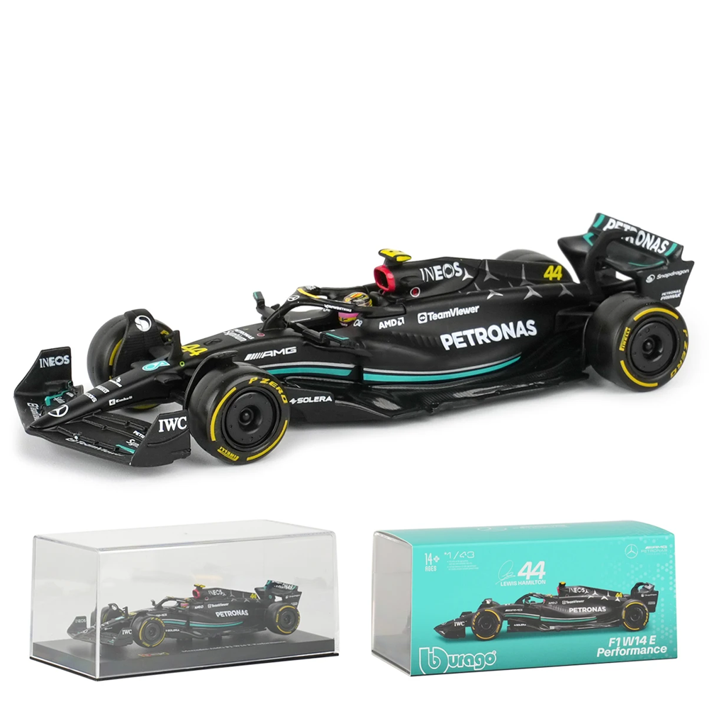 Miniatura W14 Mercedes AMG Petronas F1 Team 2023 1:24 c/ Caixa de Acrílico - Lewis Hamilton 44