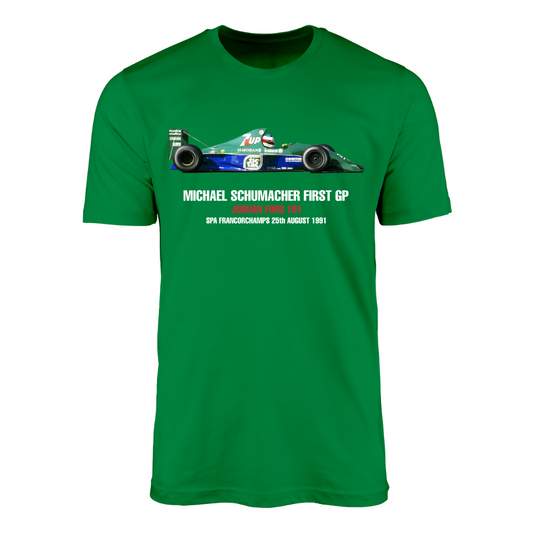 Camiseta Michael Schumacher First GP 1991 Jordan Ford 191 - Verde