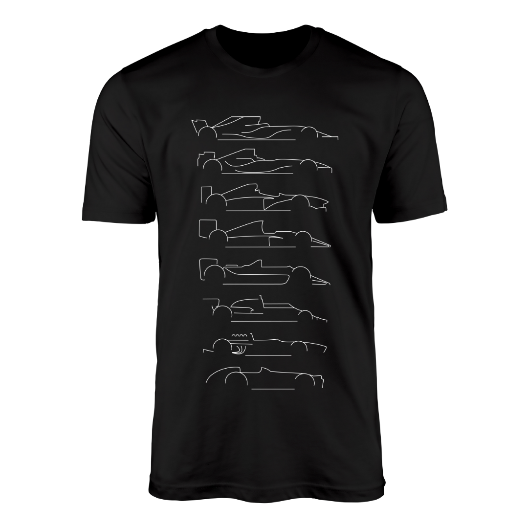 Camiseta Evolução dos Carros Fórmula 1 - Preta