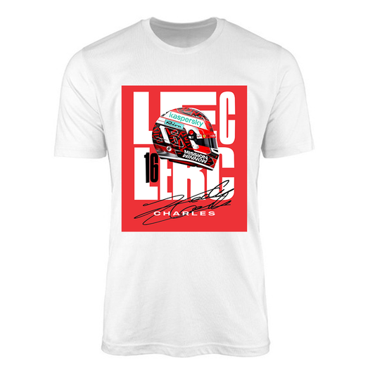 Camiseta Scuderia Ferrari Charles Leclerc 16 Branca Capacete F1 2021
