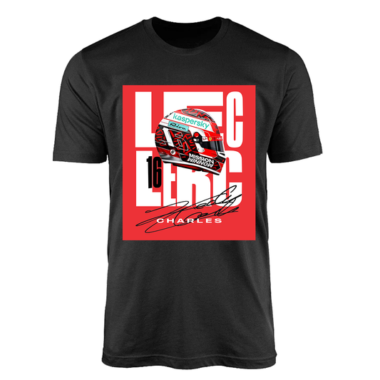 Camiseta Scuderia Ferrari Charles Leclerc 16 Preta Capacete F1 2021