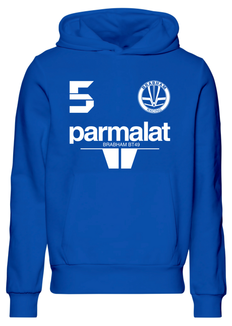 Moletom com capuz Nelson Piquet 5 Bicampeão mundial 1983 Brabham BMW BT49 Parmalat