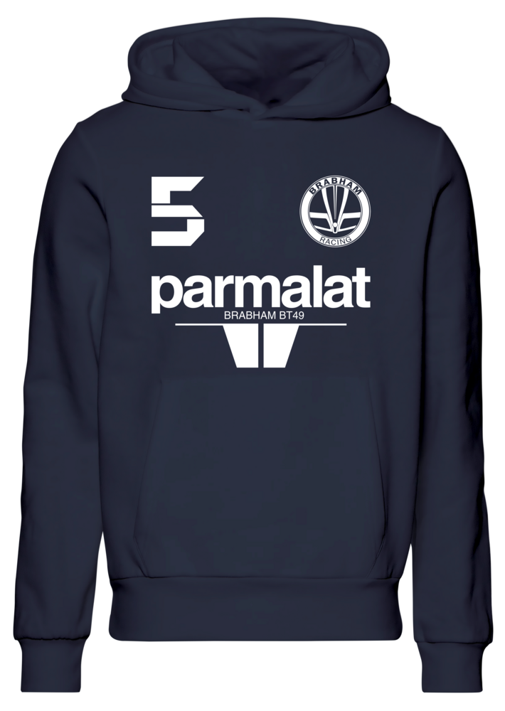 Moletom com capuz Nelson Piquet 5 Bicampeão mundial 1983 Brabham BMW BT49 Parmalat