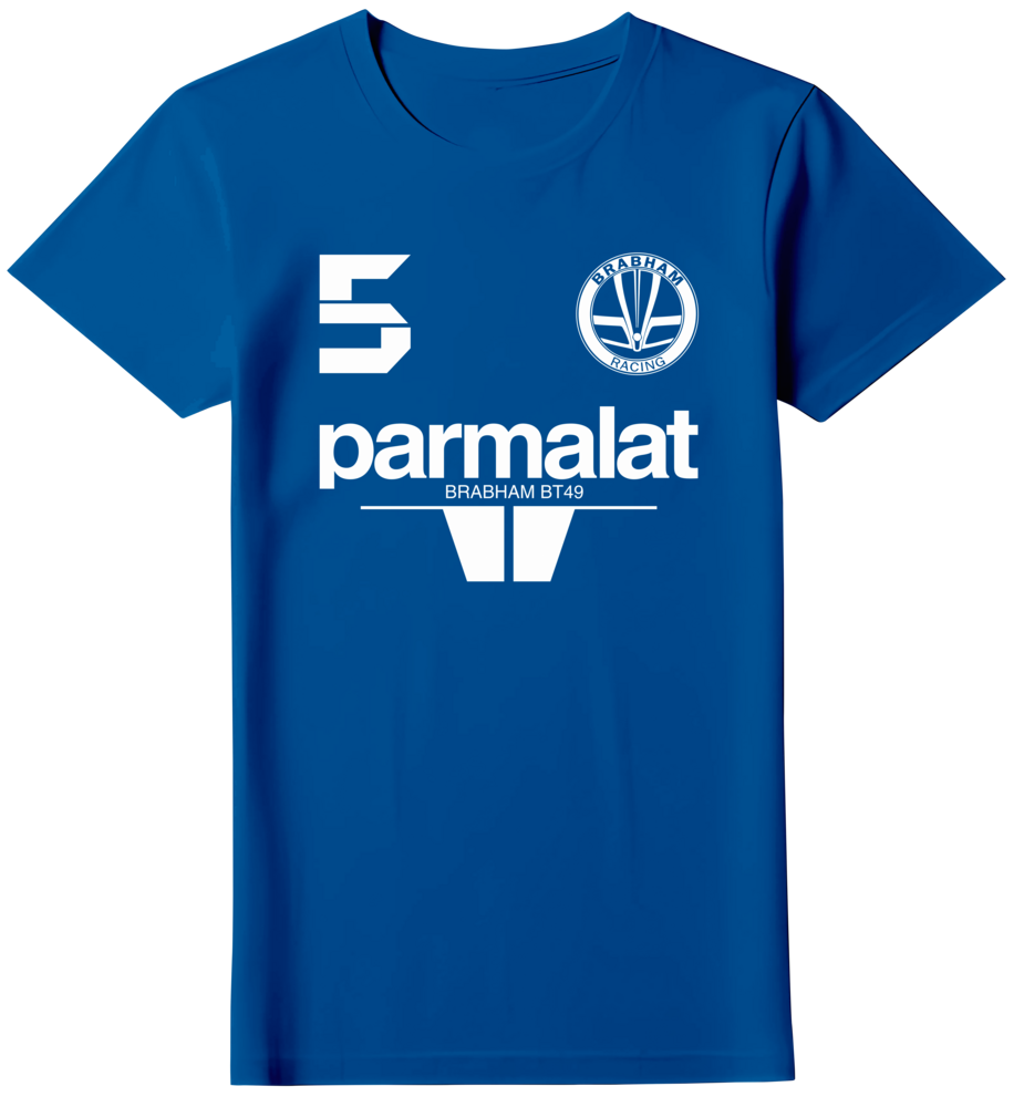 Camiseta Nelson Piquet 5 Bicampeão mundial 1983 Brabham BMW BT49 Parmalat Feminina