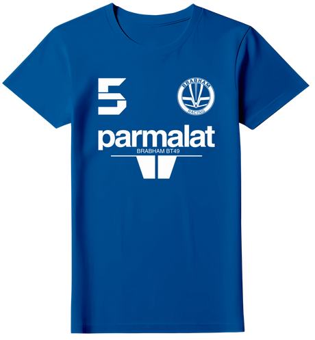 Camiseta Nelson Piquet 5 Bicampeão mundial 1983 Brabham BMW BT49 Parmalat Feminina