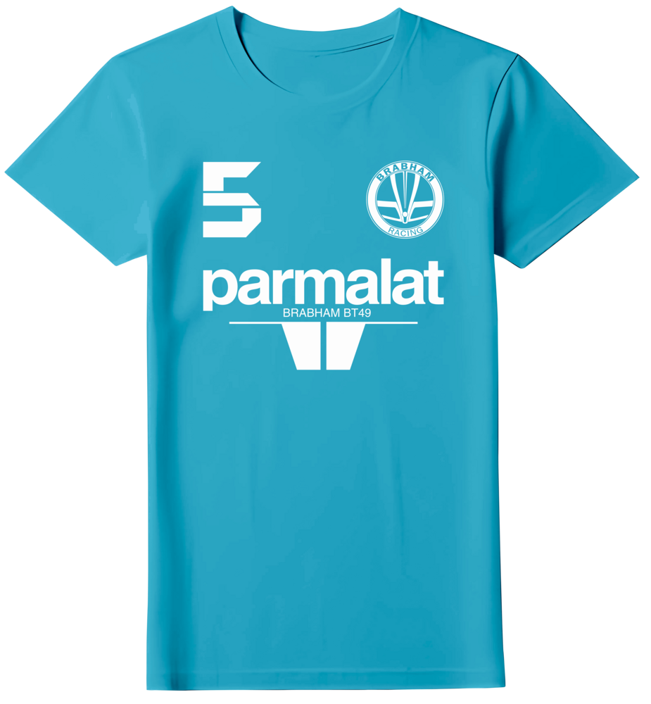 Camiseta Nelson Piquet 5 Bicampeão mundial 1983 Brabham BMW BT49 Parmalat Feminina