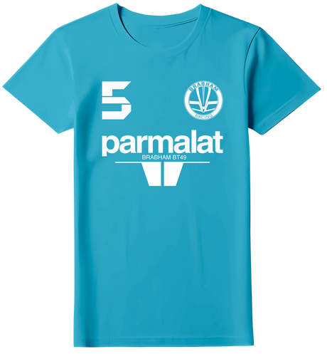 Camiseta Nelson Piquet 5 Bicampeão mundial 1983 Brabham BMW BT49 Parmalat Feminina