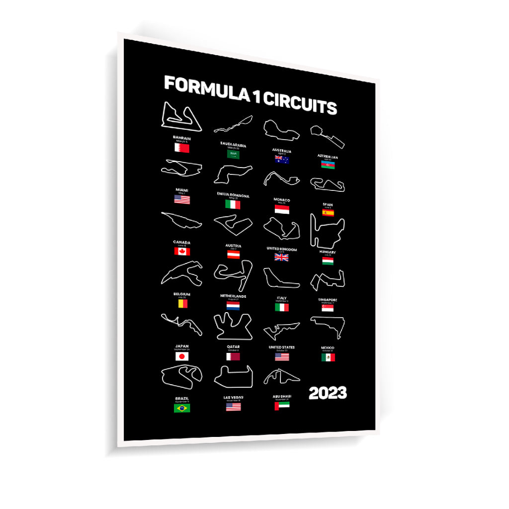 Quadro Decorativo Circuitos Formula 1 Temporada 2023 Preto - Com Moldura