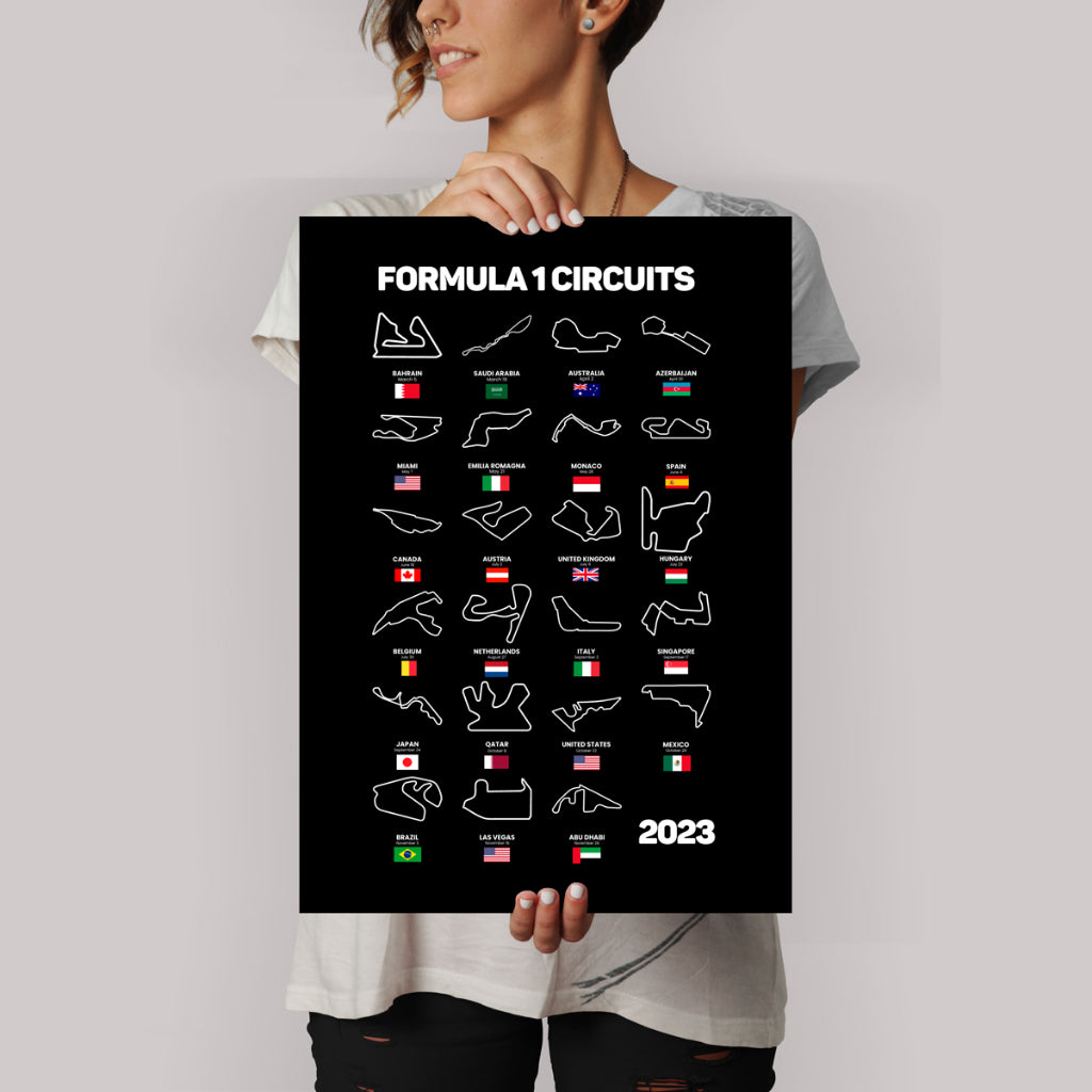 Quadro Decorativo Circuitos Formula 1 Temporada 2023 Preto - Com Moldura