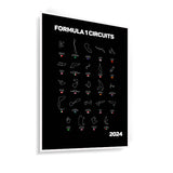 Quadro Decorativo Formula 1 Circuitos 2024 Fundo Preto C/ Moldura