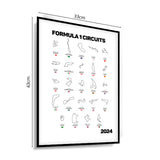 Quadro Decorativo Formula 1 Circuitos 2024 Fundo Branco C/ Moldura