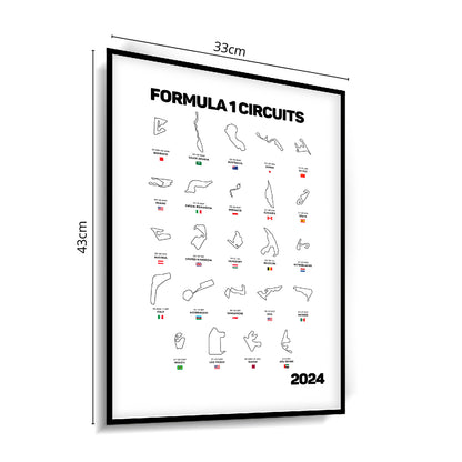 Quadro Decorativo Formula 1 Circuitos 2024 Fundo Branco C/ Moldura